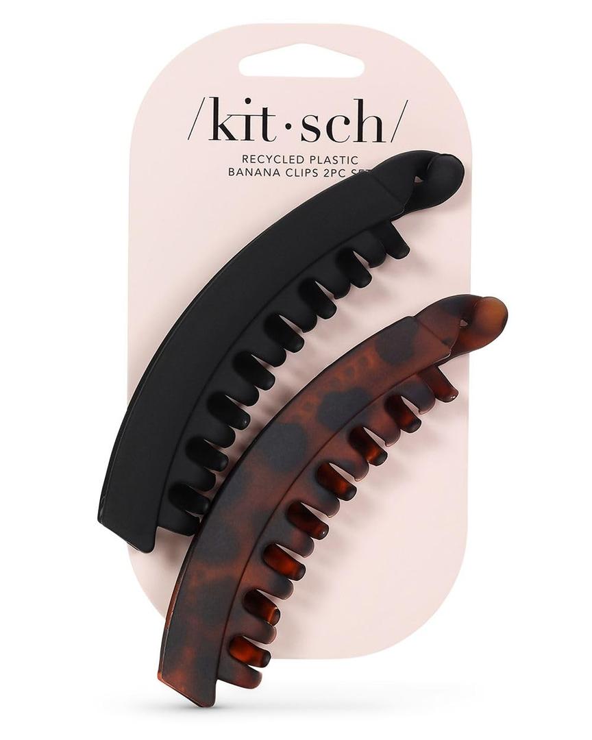 Kitsch Banana Hair Clips for Women, Cute & Stylish Banana Clip for All Hair Types - Black & Tortoise, 2 Pcs