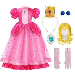 Spooktacular Creations Halloween Pink Princess Dress, Kids Princess Dress Up, Peach Crown Costume for Girls Birthday (Medium(8-10 yrs))