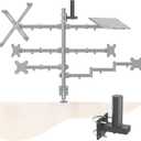 No Drill Monitor Arm Wall Mount - Clamp-on Adjustable Desk Mount for Round & Square Tubes, VESA Compatible Computer Screen Mounting Bracket for Office, Study, Hospital, Bedroom