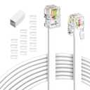 Phone Extension Cord 15 Ft 2pcs, Telephone Cable with Standard RJ11 Plug and 2 in-Line Couplers and 40 Cable Clip Holders, White