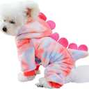 Dinosaur Dog Clothes for Small Dog Girl Boy, Fleece Winter Puppy Hoodies with Leash Ring, Cold Weather Coat for Cat, Funny Dinosaur Costume for Christmas Halloween. (Pink, Small)