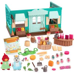 Li'l Woodzeez Pass the Pasta Restaurant Playset 41 Pieces Dollhouse Set with Table, Benches, Food & Accessories for Imaginative Roleplay Compatible with Figurines 3+ Years