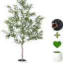 Artificial Olive Trees Indoor,Faux Olive Tree with White Planter Pot,Artificial Plants Lifelike Fruits for Home Office MeetingRoom Living Room Indoor Outdoor Decor(5ft)