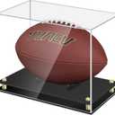 Football Display Case, Clear Acrylic Memorabilia Football Case Box with Double-Layer Black Built-in Football Display Holder for Football Fans, Collectors (No Assembly Required)