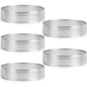 FANGSUN Tart Ring, Perforated Tart Rings for Baking, Stainless Steel Nonstick Round Cake Ring, Metal Pastry Mold for French Dessert, Small Fruit Tarte Crust, Circle Tartlet, 3 Inch, Gift Package