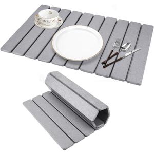 Stone Dish Drying Mat for Kitchen Counter,24"x16"  Collapsible Quick Drying Dish Mats,Absorbent Diatomaceous Earth Mat for Dishes,Cups,Utensils,Match Any Countertop (Light Gray)