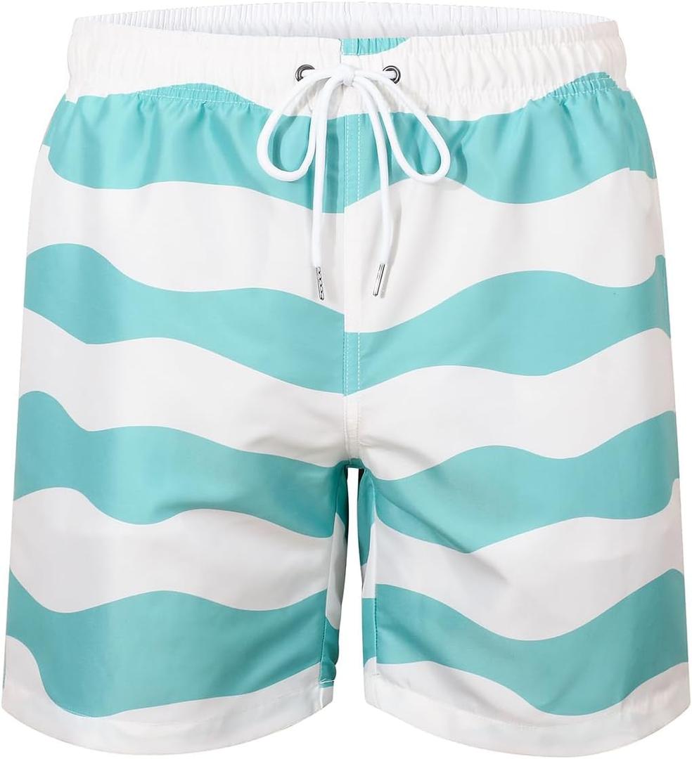 JOYSON Mens Swim Trunks Quick Dry 5 Inch Swim Shorts Bathing Suits with Mesh Lining Pockets (White, L)