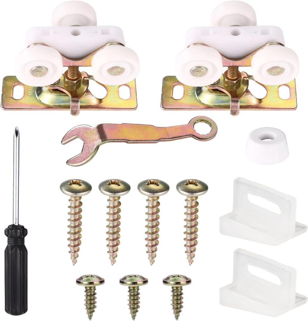 2pcs 3/4" RV Pocket Door Ball Bearing Hangers, Sliding Door Wheels Assembly Replacement Kit for Johnson Part Hardware Accessories, 200lbs Capacity Top Hanger Set Fits Min. 1" Thick Doors