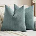 FUTEI Pack of 2 Chenille Decorative Throw Pillow Covers 24x24 Inch,Soft Cozy Striped Geometric Patterns European Cushion Case,Modern Home Decor for Couch Bed Living Room,Grey Blue