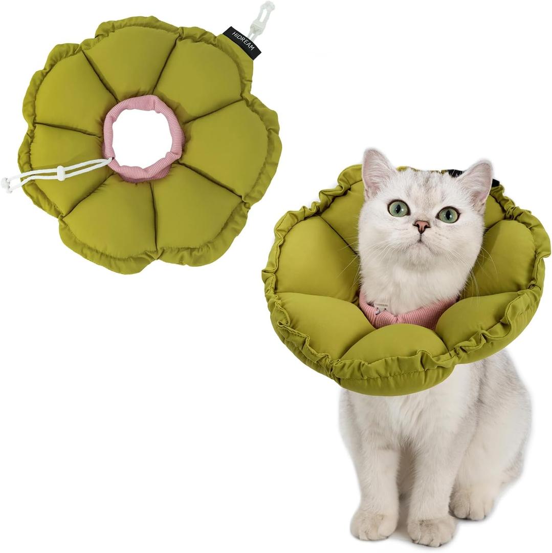 H HIDREAM Soft Cat Cone Collar Cute Adjustable Cat Recovery CollarElizabethan e Collar That can Protect Head and Foot WoundsGreen Flower All-Season Style (Medium, Green flowers)