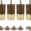 3 Inch Wooden Furniture Legs with Gold Cap Set of 4 Sofa Replacement Solid Wood Furniture Feet for Armchair Couch Cabinet Dresser Ottoman TV Stand Bed Legs (3 Inch)