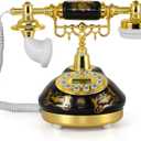 Dyna-Living Vintage Landline Phone Antique Telephone Old Fashion Phone with Push Button LCD Display, Landline Phone Retro Telephone Decor, Ringtone Volume Adjustable Retro Phone for Home or Office Use (Black)