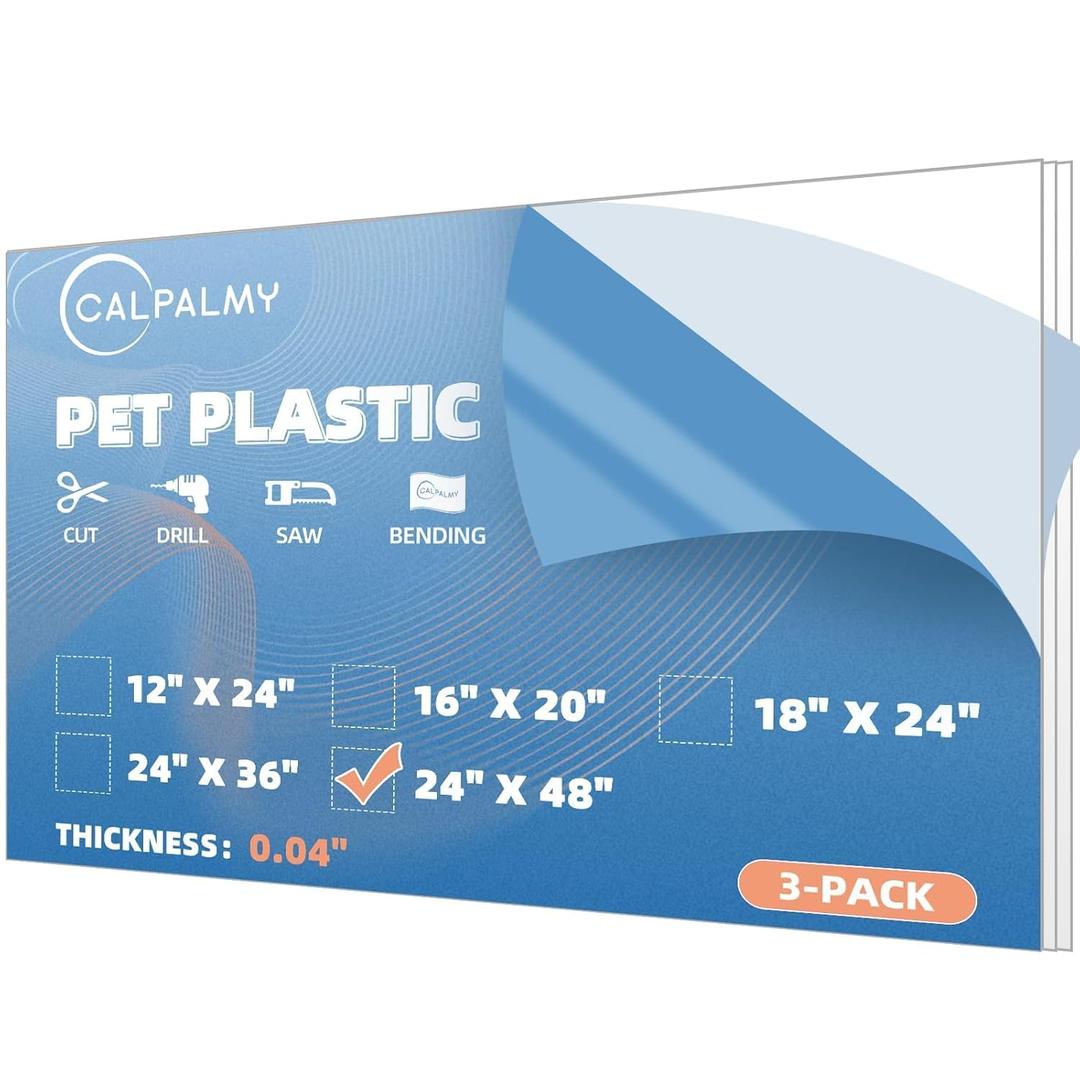 3 Pack PET Sheet Panels - 24" x 48" x 0.04" Plexiglass - Quality Lightweight and Shatterproof Glass Alternative Perfect for DIY Sneeze Guards, Face Shields, Railing Guards, and Pet Barriers. (24x48", 0.04"(1mm)Thick)