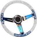 14" Transparent Acrylic Racing Steering Wheel 6 Bolt Neo Chrome Universal Golf Cart Steering Wheel with Horn Button
