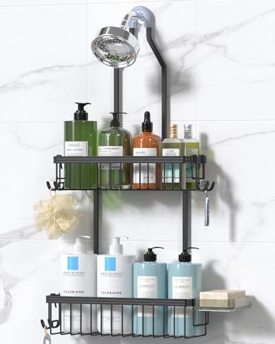 YASONIC Shower Caddy Hanging, Never Rust Shower Organizer Hanging, Aluminum Shower Racks for Inside Shower with Hooks for Razor, Bathroom Organizers and Storage with Soap Holder, Black