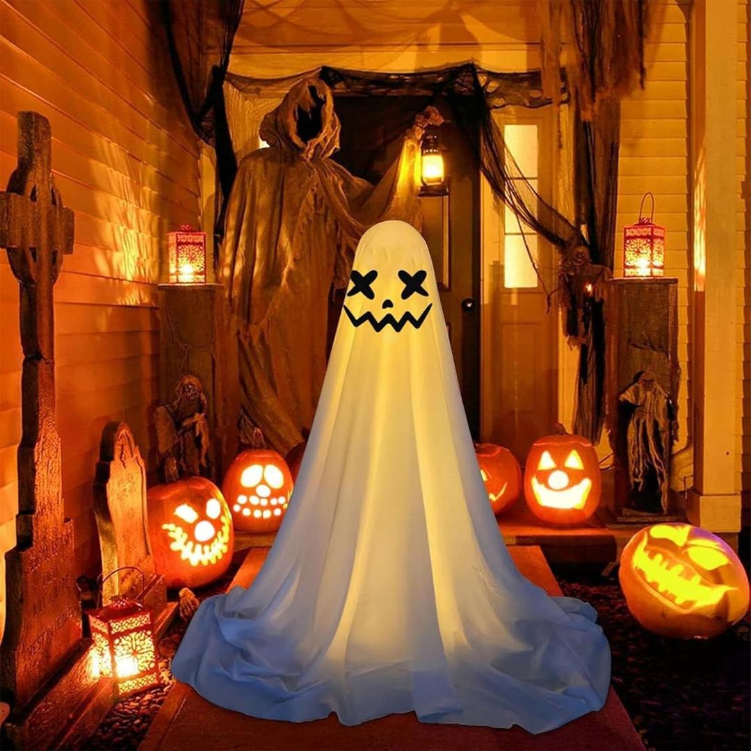 Outdoor Halloween Decor, Large Standing Spooky Halloween Ghost Decor, Led Sparkling Ghost, Easy to Assemble Ghosts Decorations for Front Porch Yard (Ghost C)