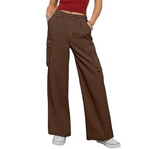 ANRABESS Womens Wide Leg Scrub Cargo Pants High Waisted Lightweight Casual Relaxed Fit Pants 2026 Vacation Y2K Streetwear Coffee Small