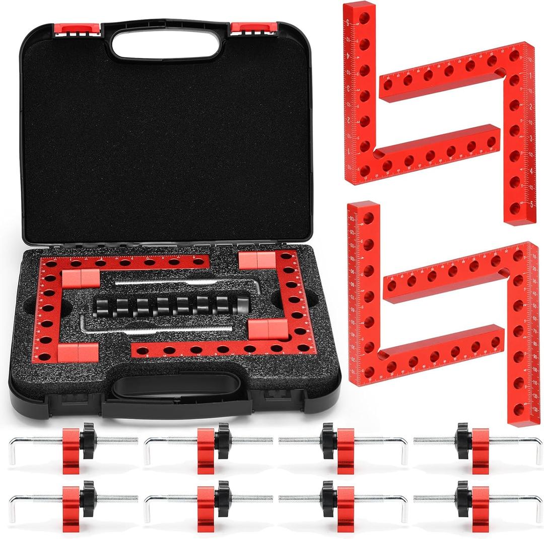 Mycuppca Corner Clamp for Woodworking, 4-Pack 90 Degree Right Angle Clamp with Storage Box, 5.5" x 5.5" Aluminum Alloy Precision Positioning Clamping Squares for Picture Frames, Boxes, Cabinet, Drawer