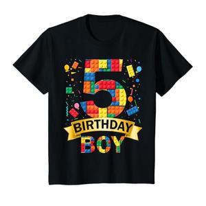 Kids 5rd Birthday Boy 5 Year Old Building Blocks 5th Birthday Boy T-Shirt, S Youth