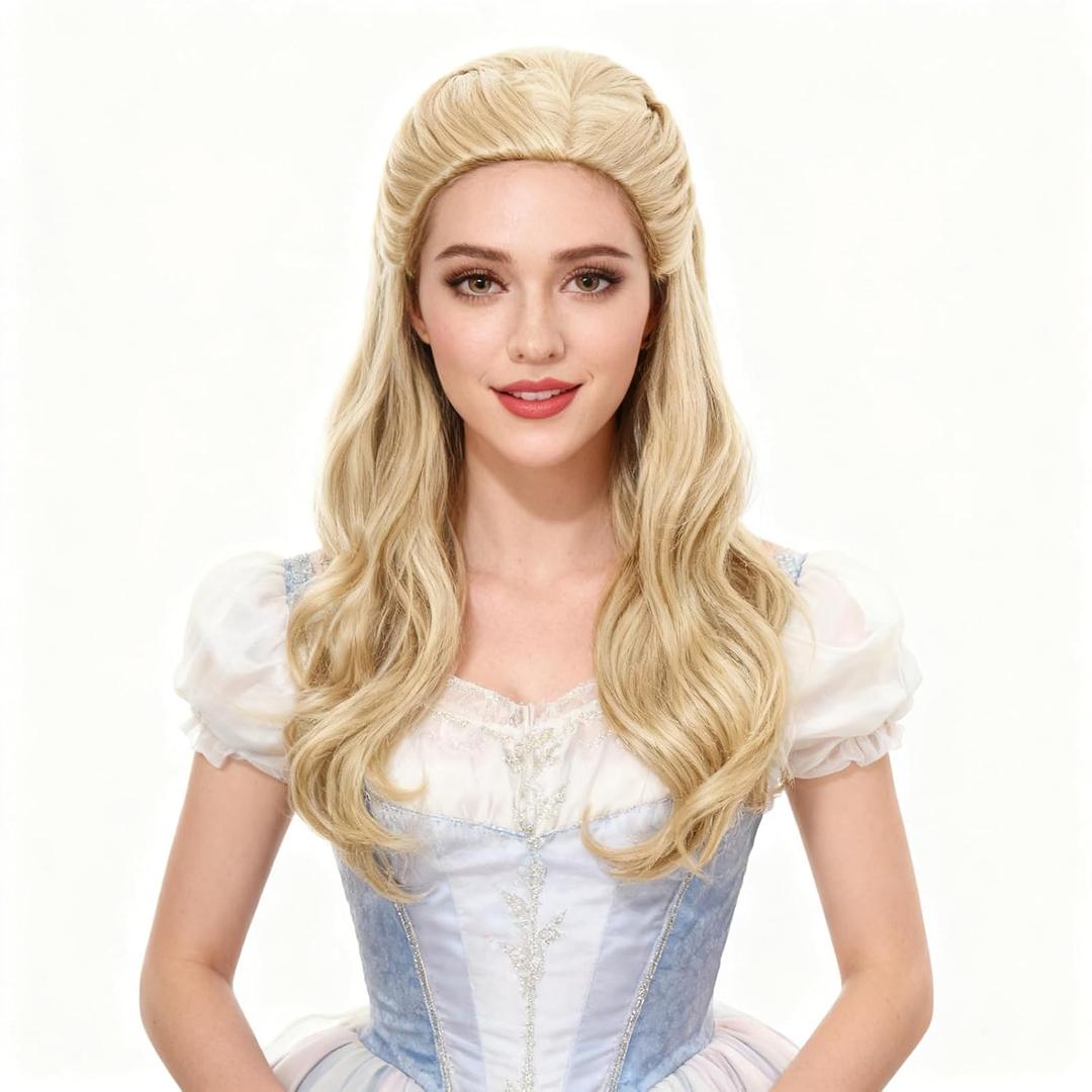 Blonde Wavy Wig for Women, Long Middle Part Blonde Wavy Curly Fairy Costume Synthetic Hair Wigs for women Anime Cosplay Halloween Costume Party Daily Use Wig
