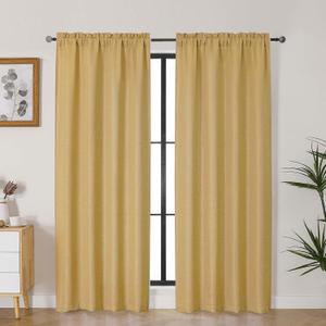 Lecloud Bessie Gold Curtains for Bedroom Decor 78 Inches Long 2 Pcs, Light Filtering Rod Pockets Privacy Farmhouse Curtains for Living Room, Rustic Home Drapes for Dining Room, Each 40" W x 78" L
