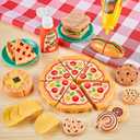 Kidsciety 85Pc Pretend Play Food Sets for Kids Kitchen, Cutting toy food with 2 Baskets, Play Kitchen Accessories for Toddlers, Fake Food with Pizza Veggies Fruits, Kids Kitchen Toys, Boys Girls Gift., child-size