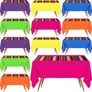 Hosuly Mexican Fiesta Tablecloth 54 x 108'' Party Plastic Tablecloth Striped Table Cover for Mexican Fiesta Party Decorations(Pure with Stripe, 12 Pcs)