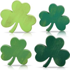 COCHIE Shamrock St Patricks Day Decorations, Wooden St. Patrick's Day Tiered Tray Decor Set of 4, Green Clover Saint Patrick Day Table Top Decoration for Home, Shelf, Door, Office Party (Retro)