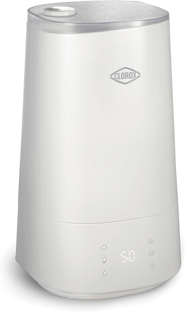 Clorox Air Humidifier for BedRoom with UV LED Light to Reduce Germs and Bacteria, Whisper Quiet, 4L Water Tank for up to 40 Hours of Continuous Steam, Ultra Clean Cool Mist, White (11080)