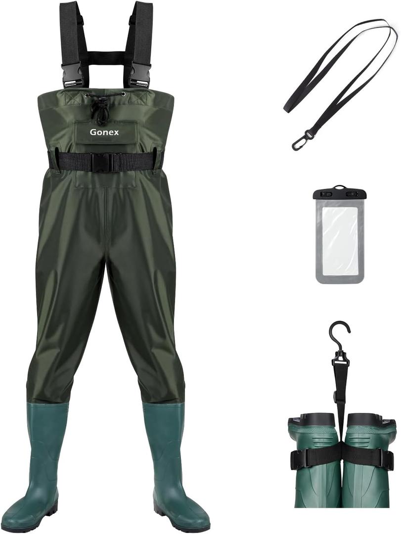 Gonex Chest Waders Hunting Fishing Waders for Men Women Waterproof 70D Nylon Wader for Duck Hunting Fishing, Green, Sizes 11