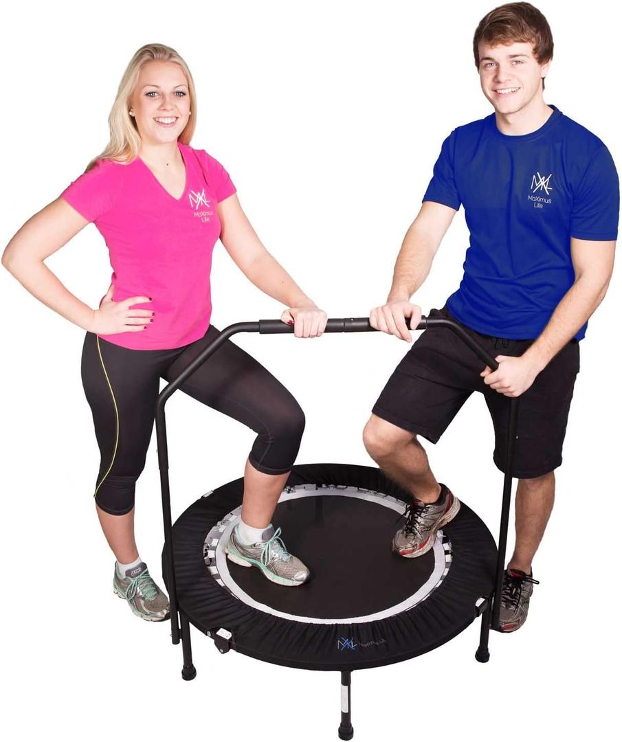 MXL Maximus PRO Folding Rebounder  Premium 40 Indoor Mini Trampoline with Bar for Adults and Kids, Fitness & Weight Loss, Folding Frame, Stability Bar, DVD & Online Workouts, 310lb
