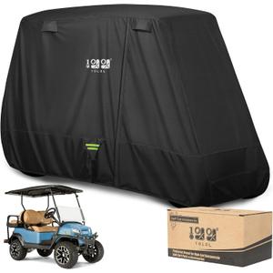 10L0L 2/4/4+2 Passenger Golf Cart Cover Upgrade Extended Roof, 600D Waterproof Snowproof Windproof Sunproof Durable Full Golf Cart Covers for Yamaha,EZGO,Club Car and Other (Classic Black)