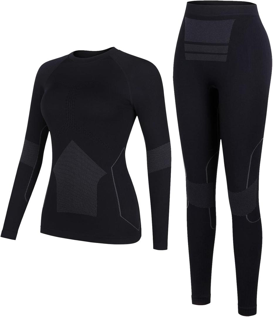 ATTRACO Thermal Underwear Set for Women Long Johns Warm Base Layer Top & Bottom for Cold Weather (Medium, 2 Black)