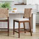 Nathan James Beacon Bohemian Boucle Bar Stool, Upholstered Bar Stool or Island Chairs for Kitchen, Seagrass Counter Height Stool with Back and Solid Wood Legs, Cream Boucle/Dark Brown (Medium Brown/White)