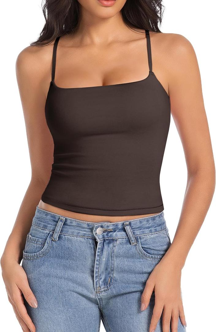 Camisole Tops for Women Sleeveless Adjustable Spaghetti Strap Tank Tops Y2K Basic Shirts (X-Small, Dark Coffee) Camisole Tops for Women Sleeveless Adjustable Spaghetti Strap Tank Tops Y2K Basic Shirts (X-Small, Dark Coffee)