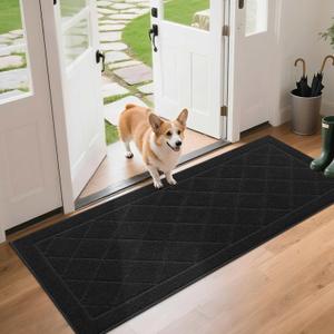 BEQHAUSE Dirt Trapper Door Mat 24" x 60", Doormat Non-Slip Entryway Rugs Washable, Dog Door Mat Stain Resistant and Absorbent Welcome Floor Mat for Front Back Door, Mud Wet Shoes & Paws, Black