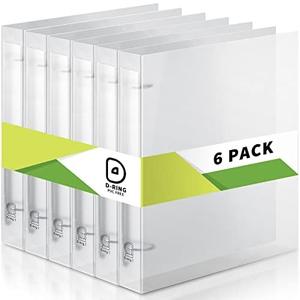 Crtiin 6 Pack Plastic 3 Ring Binder Clear 3 Holes Binder Notebook Covers, Snap Button Closure Refillable Notebook D/O Ring Binders Cover Protector for Teachers Students Gifts (D Ring,1 Inch)