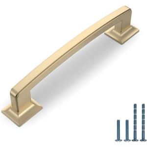 AOOTOCH 10 Pack 5 Inch Cabinet Handles Brushed Brass Cabinet Pulls Kitchen Pulls for Cabinets Gold Kitchen Cabinets Handles Dresser Pulls Drawer Pulls (5"/128MM Hole Center)