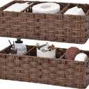 GRANNY SAYS Bathroom Baskets for Organizing, Wicker Baskets for Shelves, Toilet Storage Basket with Dividers, Small Basket for Organizing, Brown, 2-Pack
