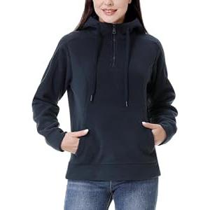 GIMECEN Women's Polar Fleece Hoodies Quarter Zip Sweatshirt Long Sleeve Sweaters Casual Pullover Jacket with Pocket Dark Blue M