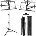 1/2/4 Pack Music Stand, 2 in 1 Dual-Use Folding Sheet Music Stand, Lightweight Portable Adjustable Desktop Book Stand with Music Sheet Clip Holder & Carrying Bag(1 Pack Black)