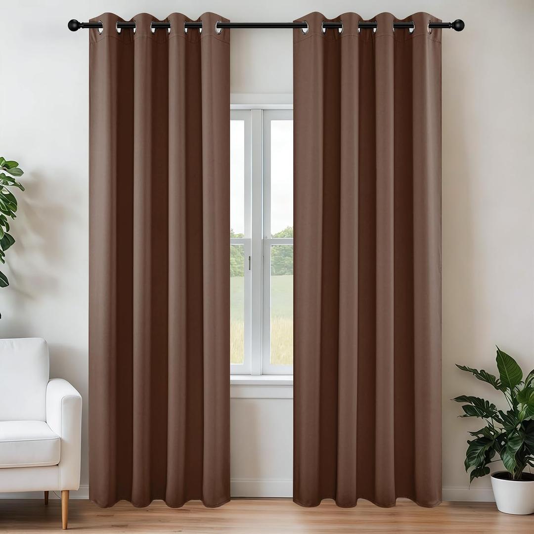 Joydeco Blackout Curtains 108 Inch Length 2 Panels Set, Thermal Insulated Long Curtains& Drapes 2 Burg, Room Darkening Grommet Drapes for Living Room Bedroom Window (W52 x L108 Inch, Brown)
