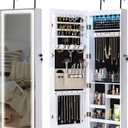 Tektalk Jewelry Cabinet with 3 Groove Mirror Lamps, Full Length Mirror, Wall/Door Mounted Jewelry Armoire Organizer with 3 Color Outside LED Lights & Interior 6 LEDs Light - White