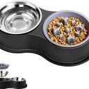 Epetslove Dog Bowls Double Dog Water and Food Bowls Stainless Steel Bowls with Non-Slip Resin Station, Pet Feeder Bowls for Puppy Medium Dogs Cats