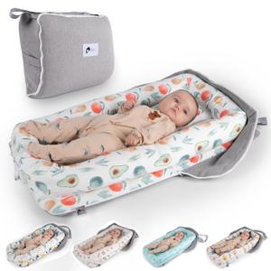 Joyful Journeys Baby Lounger - 2 in 1 Infant Lounger Baby Nest/Diaper Organizer - 100% Cotton Baby Lounger Pillow - Portable Baby Lounger Travel Bed - Newborn Essential - 0-18 Months (Green Avocado)