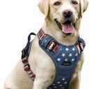rabbitgoo Dog Harness No Pull with 2 Leash Clips, Adjustable Soft Padded, Reflective Oxford No Choke Pet Vest with Easy Control Handle for Large Dogs, Blue Star, L