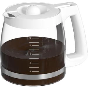 12-Cup Replacement Glass Carafe Pot Compatible with Hamilton Beach Coffee Maker Models 46310, 49980R, 49976, 49966, 49350, 49957, 49954, 49933, 49980A, 49983, 49618, 46300, 49950, White