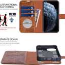 Leather Case Compatible with iPhone 16 Wallet 6.1",Genuine Leather 2in1 Magnetic Detachable Shockproof Kickstand,Flip Folio Cover with Card Slot, RFID Blocking Durable Brown