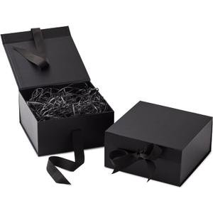 Hallmark Medium Gift Boxes with Bow and Shredded Paper Fill, Pack of 2 (Black 8 inch Box) for Weddings, Graduations, Birthdays, Father's Day, Groomsmen Gifts, All Occasion