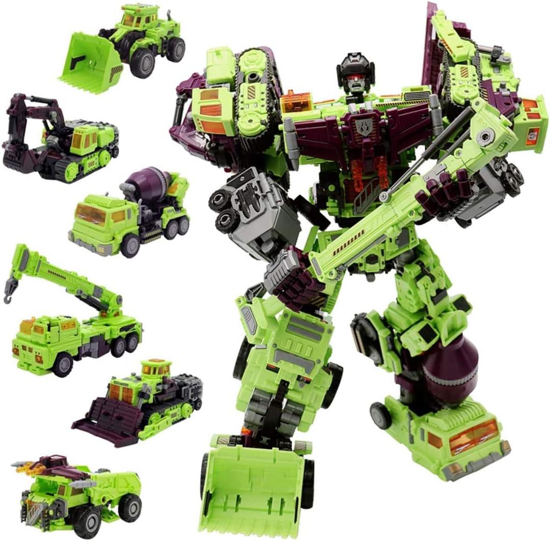 NBK Deformation Oversize Toys Robot Devastator Engineering Combiner 6 in 1 Action Figure Car Truck Model Gift for Kids Boys (Green)